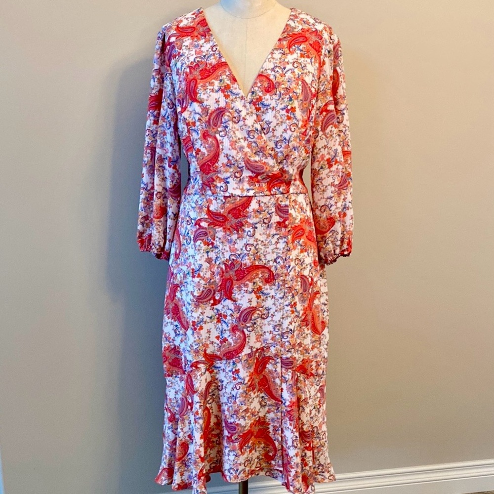 Floral Paisley faux Wrap midi Dress